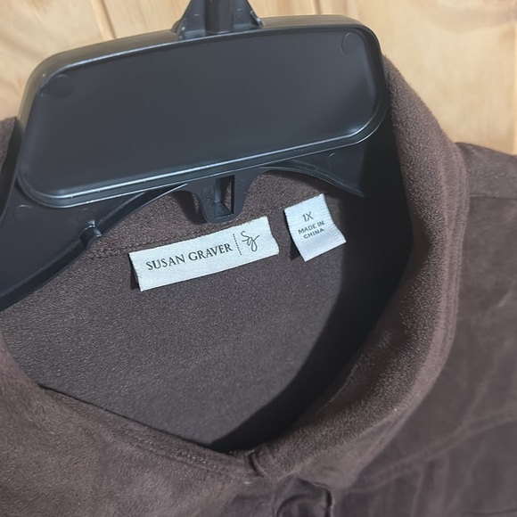 Susan Graver Brown Casual Button Down Shirt - Picture 2 of 5